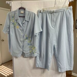 Striped Floral Embroidered Alfred Dunner Pants Set Summer Coastal Grandma